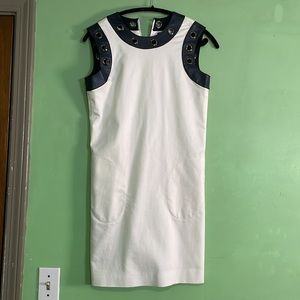 Size 0 W by Worth white dress with navy blue pu leather detail